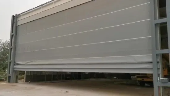 Tecido de PVC flexível de segurança resistente automática industrial enorme empilhamento dobrável arregaçar porta mega hangar para estaleiro, aeroporto de aviação, sala de jateamento